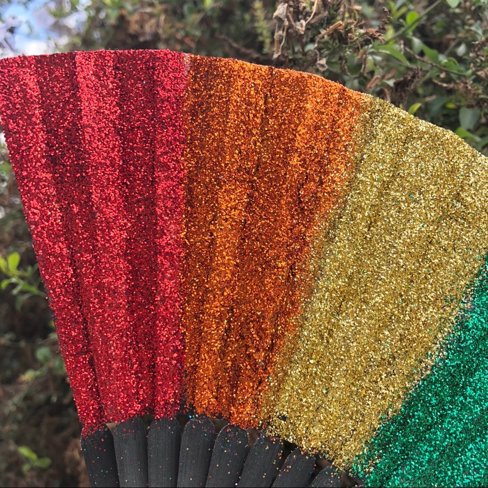 Rainbow festival folding fan rave glitter sparkle - Picture 4 of 8